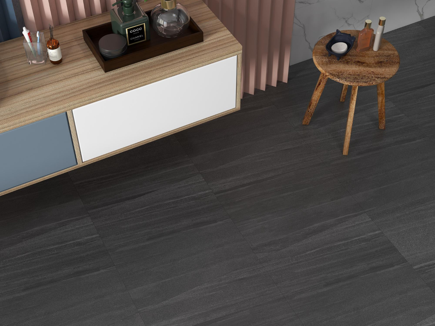 Combinar suelo oscuro y muebles